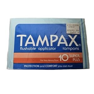 Vtg. 1985 NOS Tampax Tampons Super Plus (10) Box Sealed Movie/TV Prop
